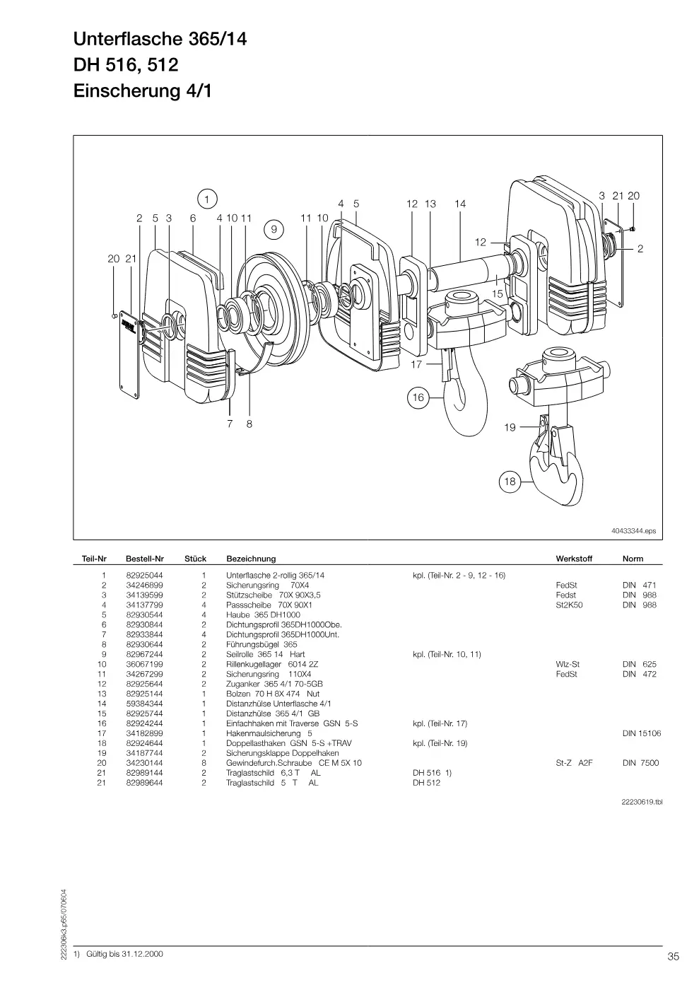 Demag DH 500 – Unterflasche 365/14 DH 516, 512, Zeichnung Seite 35
