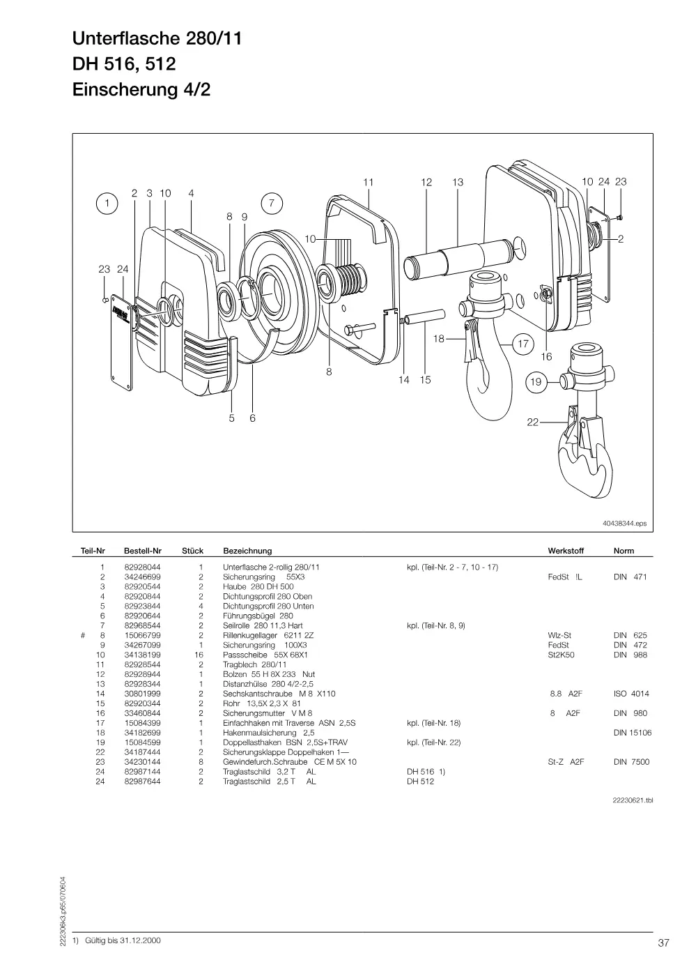 Demag DH 500 – Unterflasche 280/11 DH 516, 512, Zeichnung Seite 37