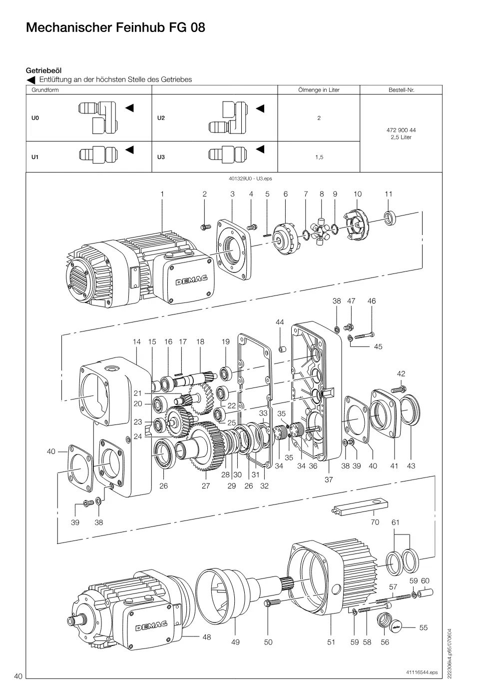 Demag DH 500 – Mechanischer Feinhub FG 08, Zeichnung Seite 40