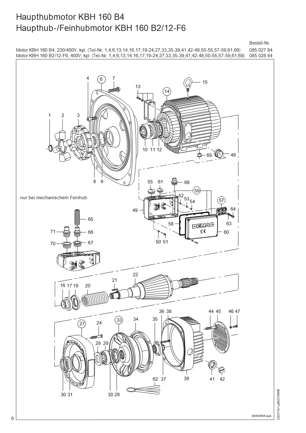 Demag DH 1000 – Haupthubmotor KBH 160 B4 Haupthub-/Feinhubmotor KBH 160 B2/12-F6, Zeichnung Seite 6