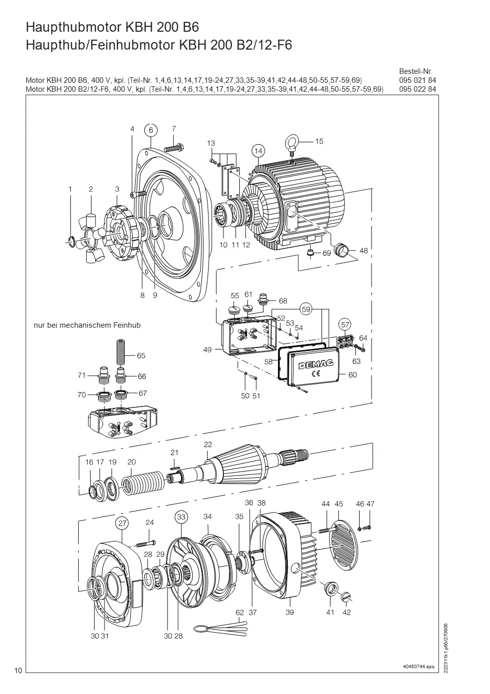 Demag DH 1000 – Haupthubmotor KBH 200 B6 Haupthub/Feinhubmotor KBH 200 B2/12-F6, Zeichnung Seite 10