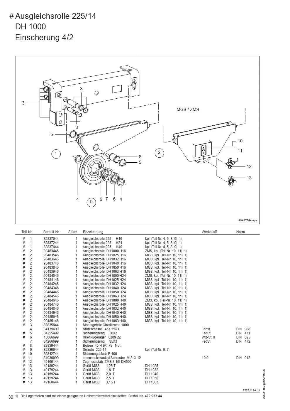 Demag DH 1000 – # Ausgleichsrolle 225/14 DH 1000, Zeichnung Seite 30