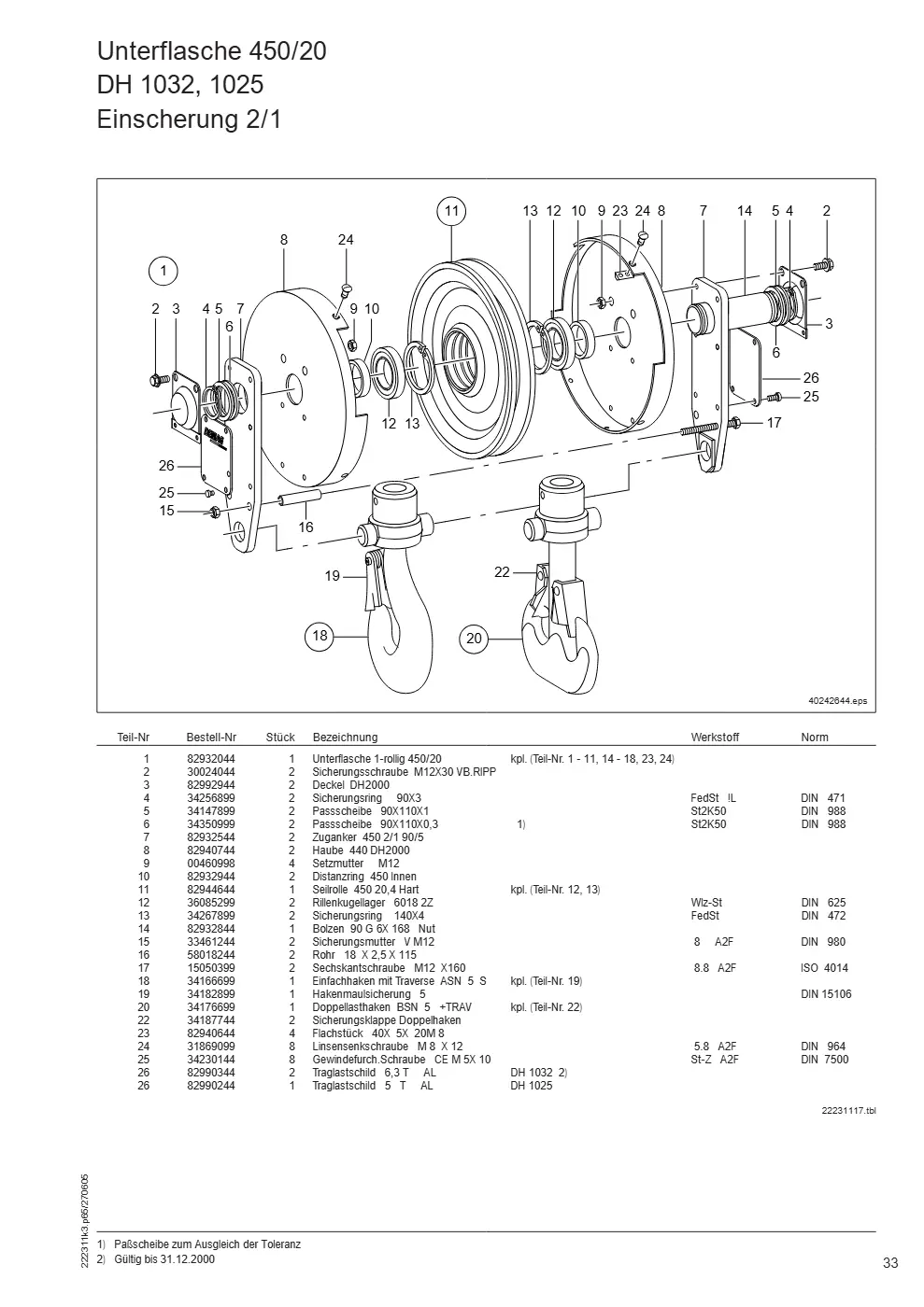 Demag DH 1000 – Unterflasche 450/20 DH 1032, 1025, Zeichnung Seite 33