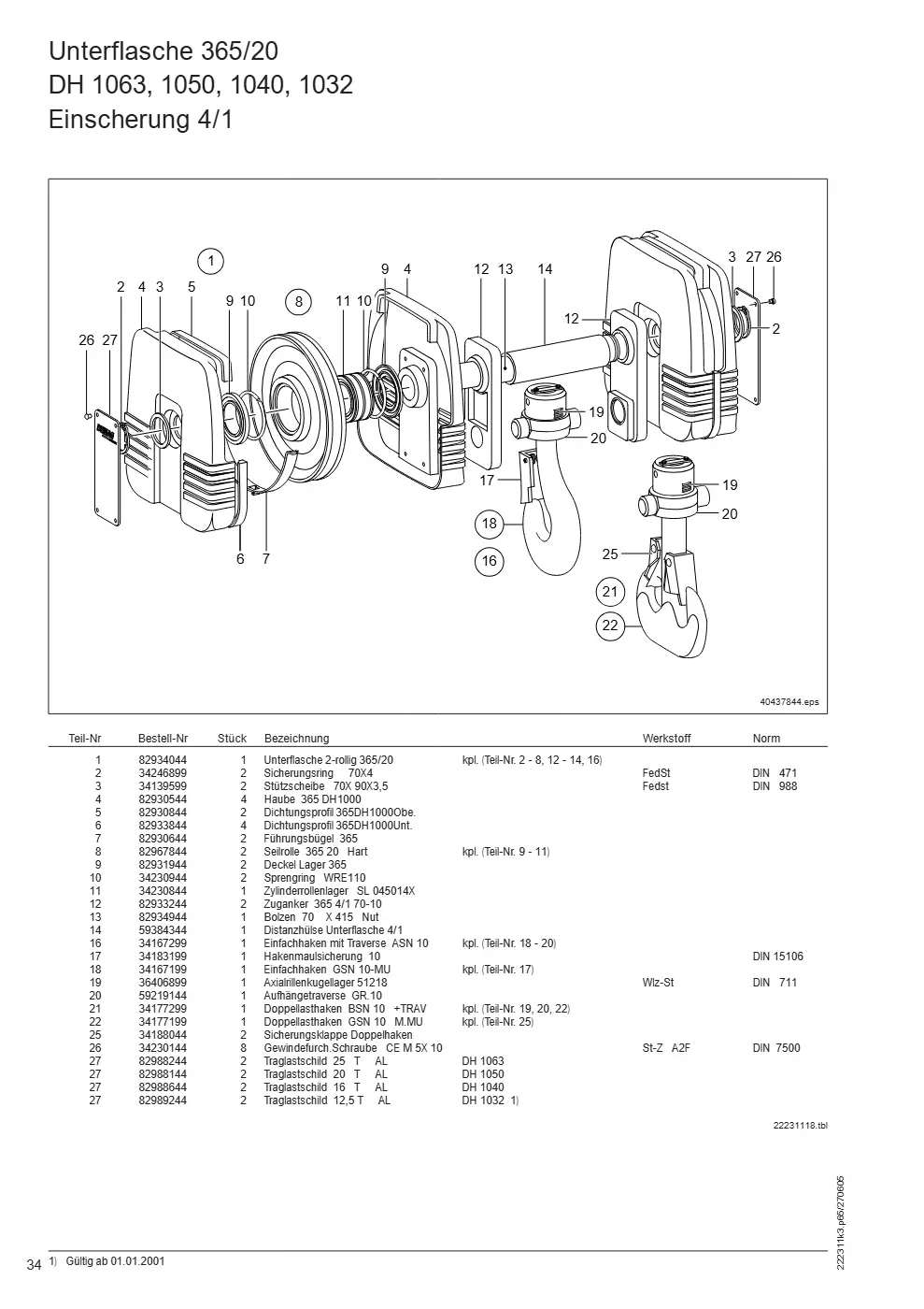Demag DH 1000 – Unterflasche 365/20 DH 1063, 1050, 1040, 1032, Zeichnung Seite 34
