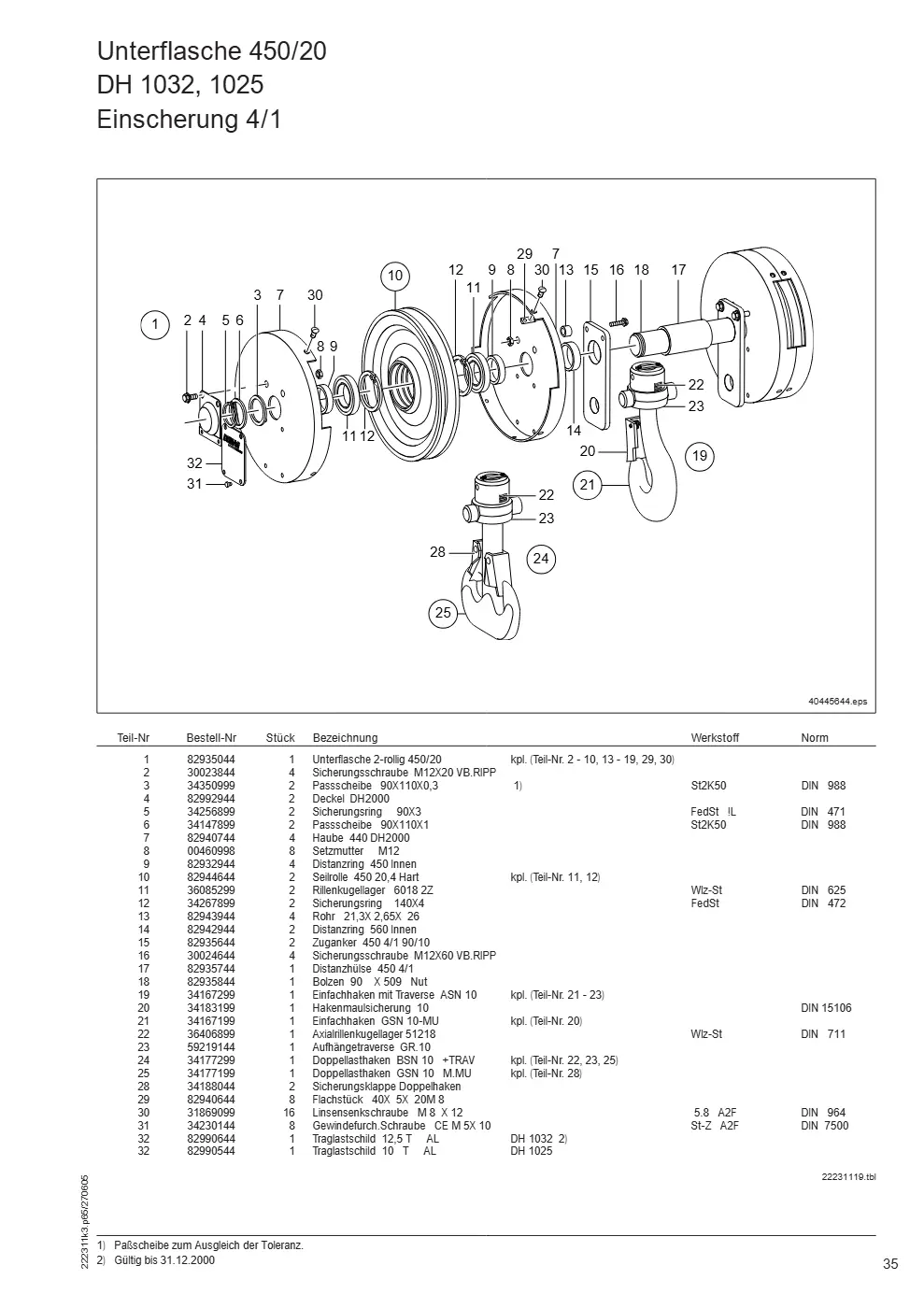 Demag DH 1000 – Unterflasche 450/20 DH 1032, 1025, Zeichnung Seite 35