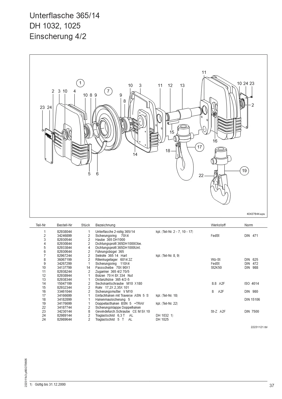 Demag DH 1000 – Unterflasche 365/14 DH 1032, 1025, Zeichnung Seite 37