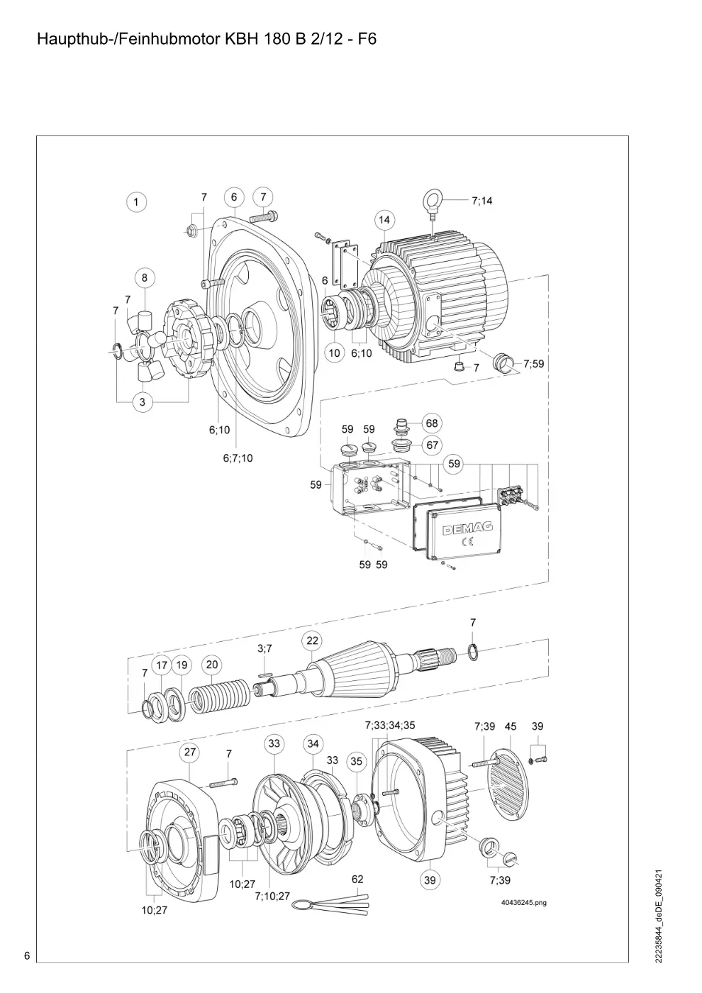 Demag DH 2000, Seil ø 28 – Haupthub-/Feinhubmotor KBH 180 B 2/12 - F6, Zeichnung Seite 6