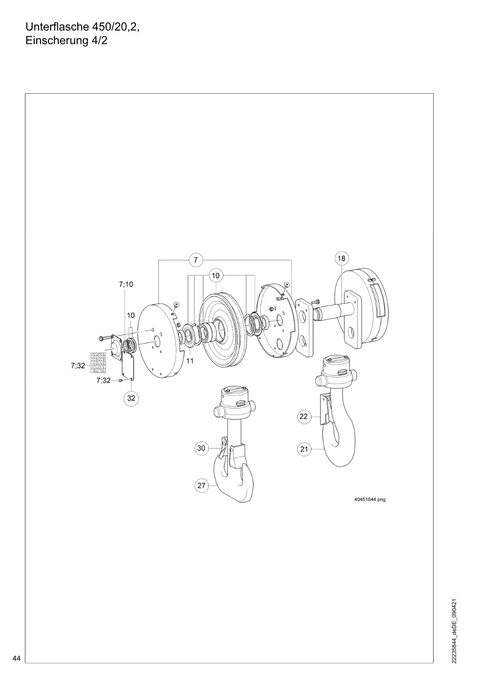 Demag DH 2000, Seil ø 28 – Unterflasche 450/20,2, Einscherung 4/2, Zeichnung Seite 44