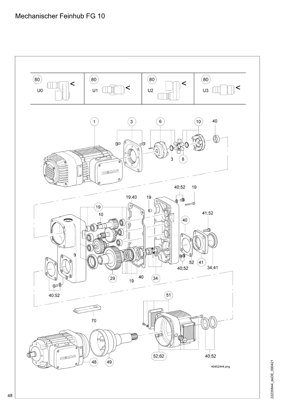 Demag DH 2000, Seil ø 28 – Mechanischer Feinhub FG 10, Zeichnung Seite 48