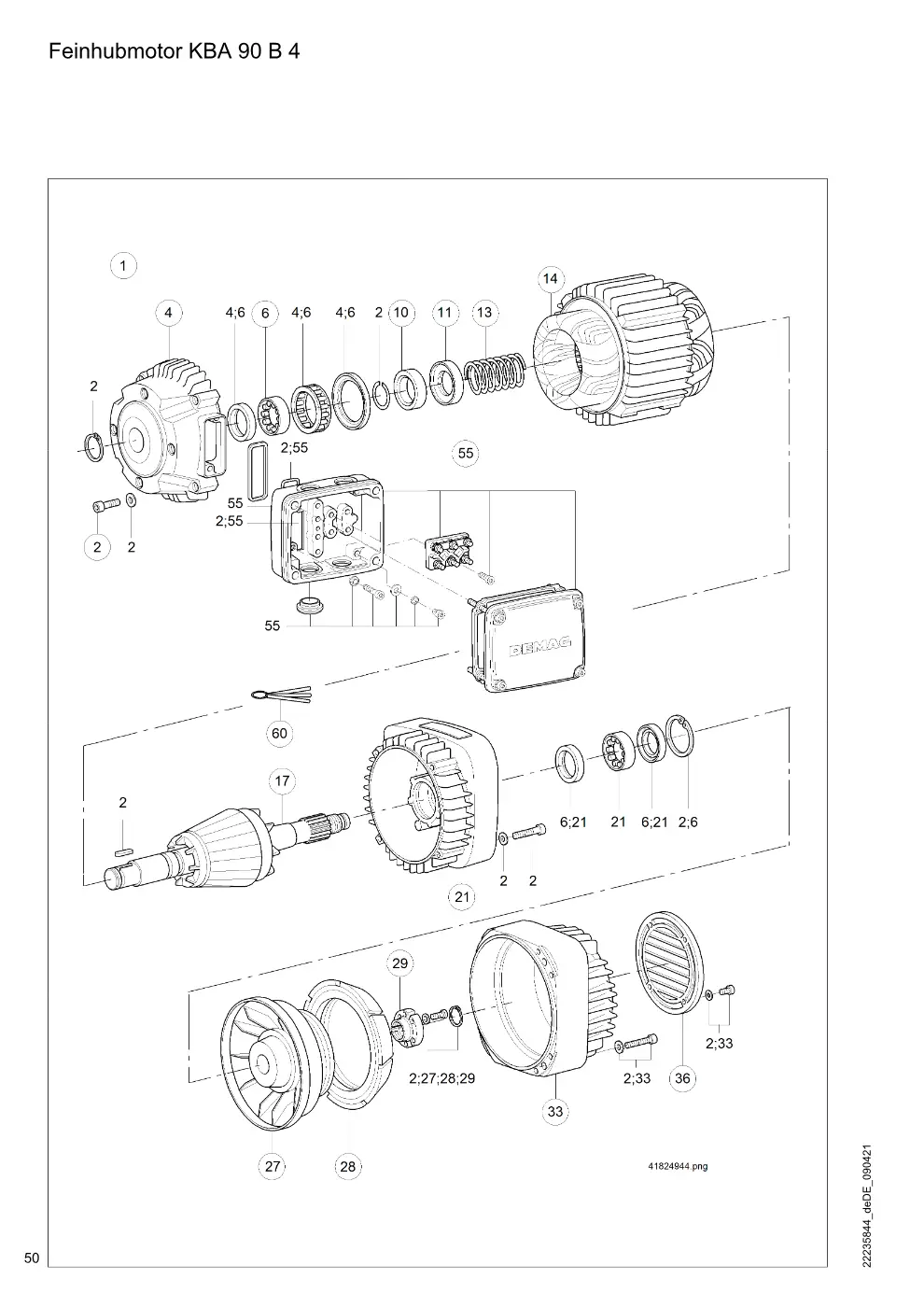 Demag DH 2000, Seil ø 28 – Feinhubmotor KBA 90 B 4, Zeichnung Seite 50
