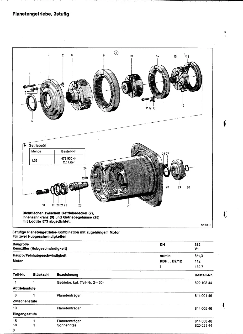 Demag EKDH 312 H 13 4/1 – Planetengetriebe, 3stufig, Zeichnung Seite 8