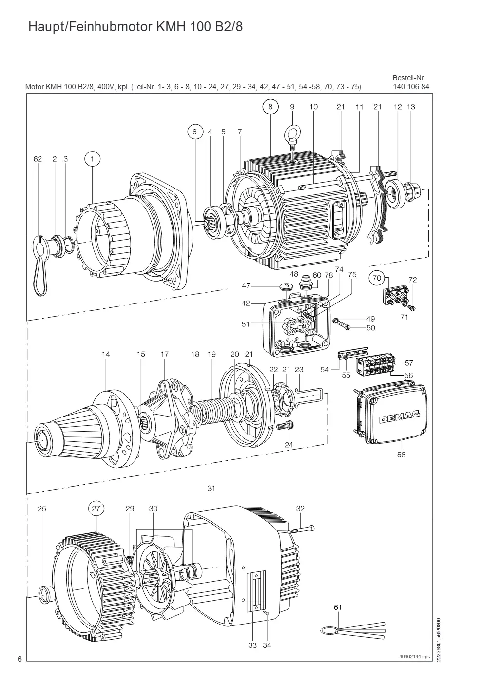 Demag DH 200 – Haupt/Feinhubmotor KMH 100 B2/8, Zeichnung Seite 6