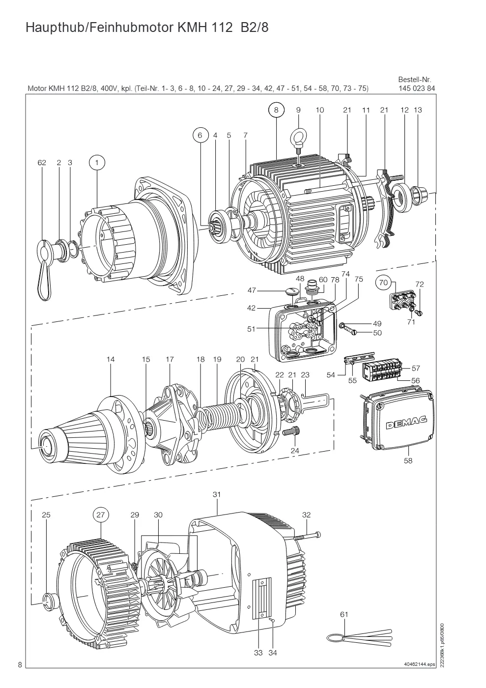 Demag DH 200 – Haupthub/Feinhubmotor KMH 112 B2/8, Zeichnung Seite 8