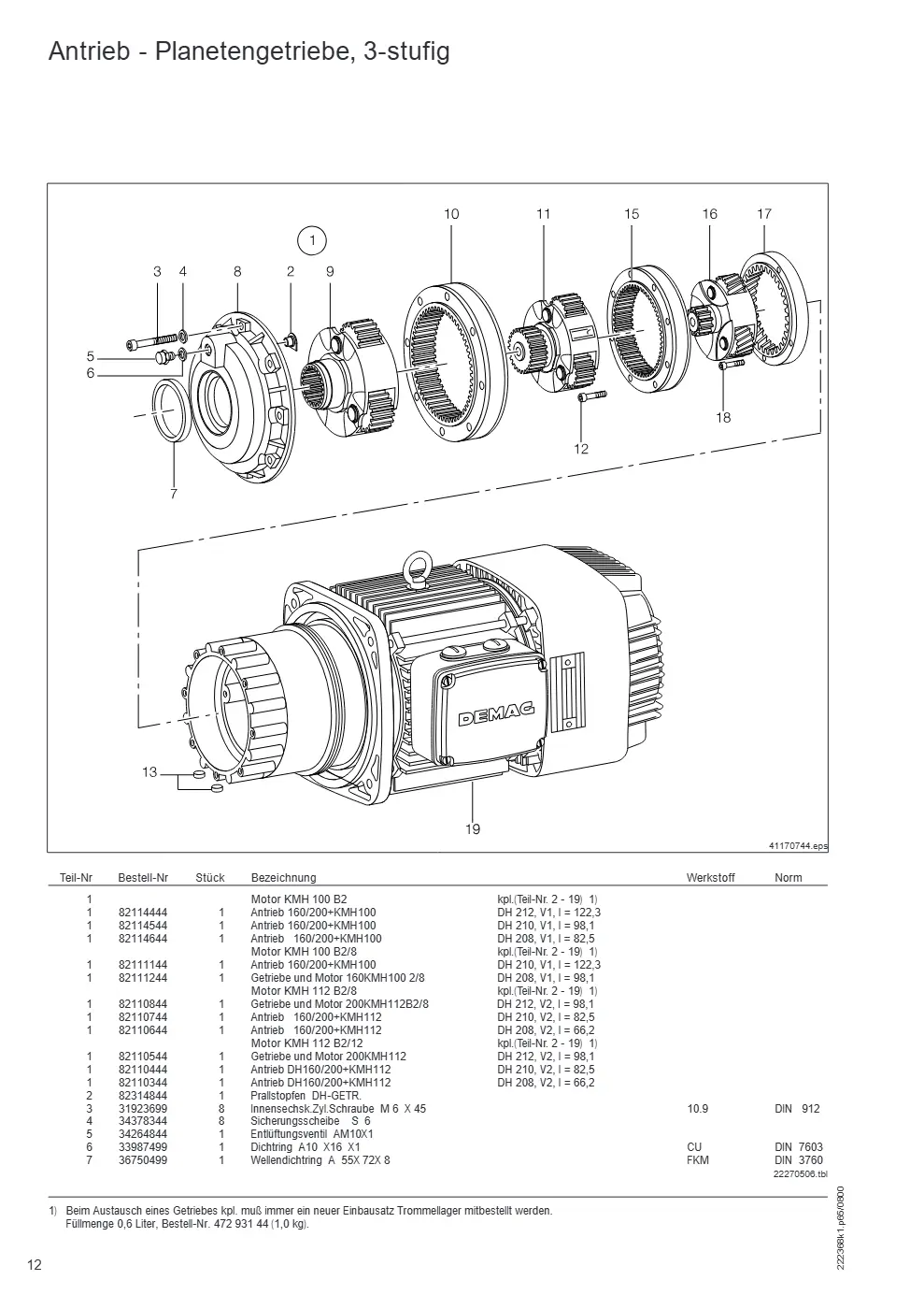 Demag DH 200 – Antrieb - Planetengetriebe, 3-stufig, Zeichnung Seite 12