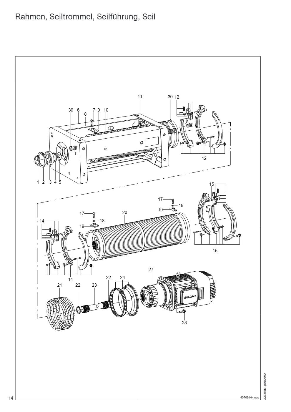 Demag DH 200 – Rahmen, Seiltrommel, Seilführung, Seil, Zeichnung Seite 14