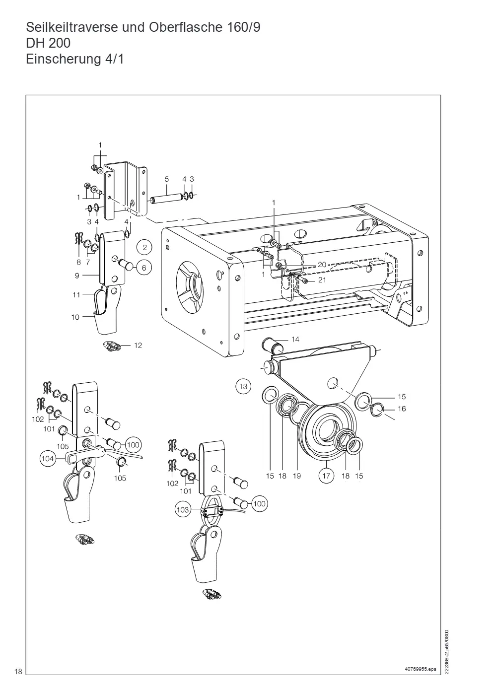 Demag DH 200 – Seilkeiltraverse und Oberflasche 160/9 DH 200 Einscherung 4/1, Zeichnung Seite 18