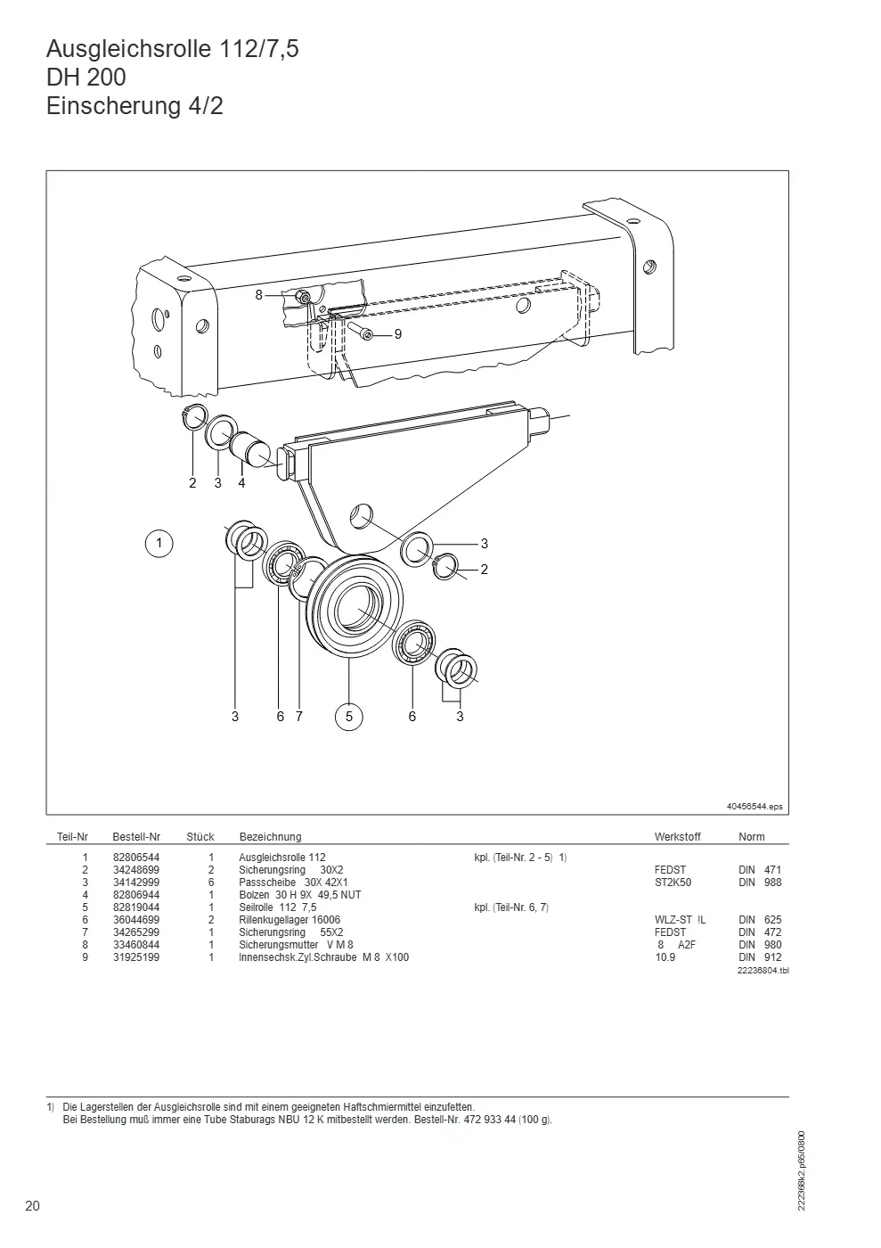 Demag DH 200 – Ausgleichsrolle 112/7,5 DH 200 Einscherung 4/2, Zeichnung Seite 20