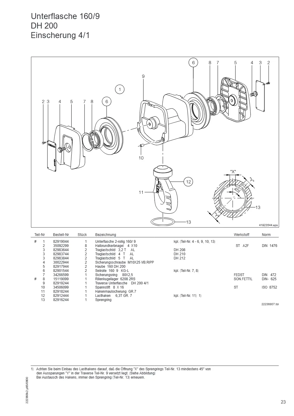 Demag DH 200 – Unterflasche 160/9 DH 200 Einscherung 4/1, Zeichnung Seite 23