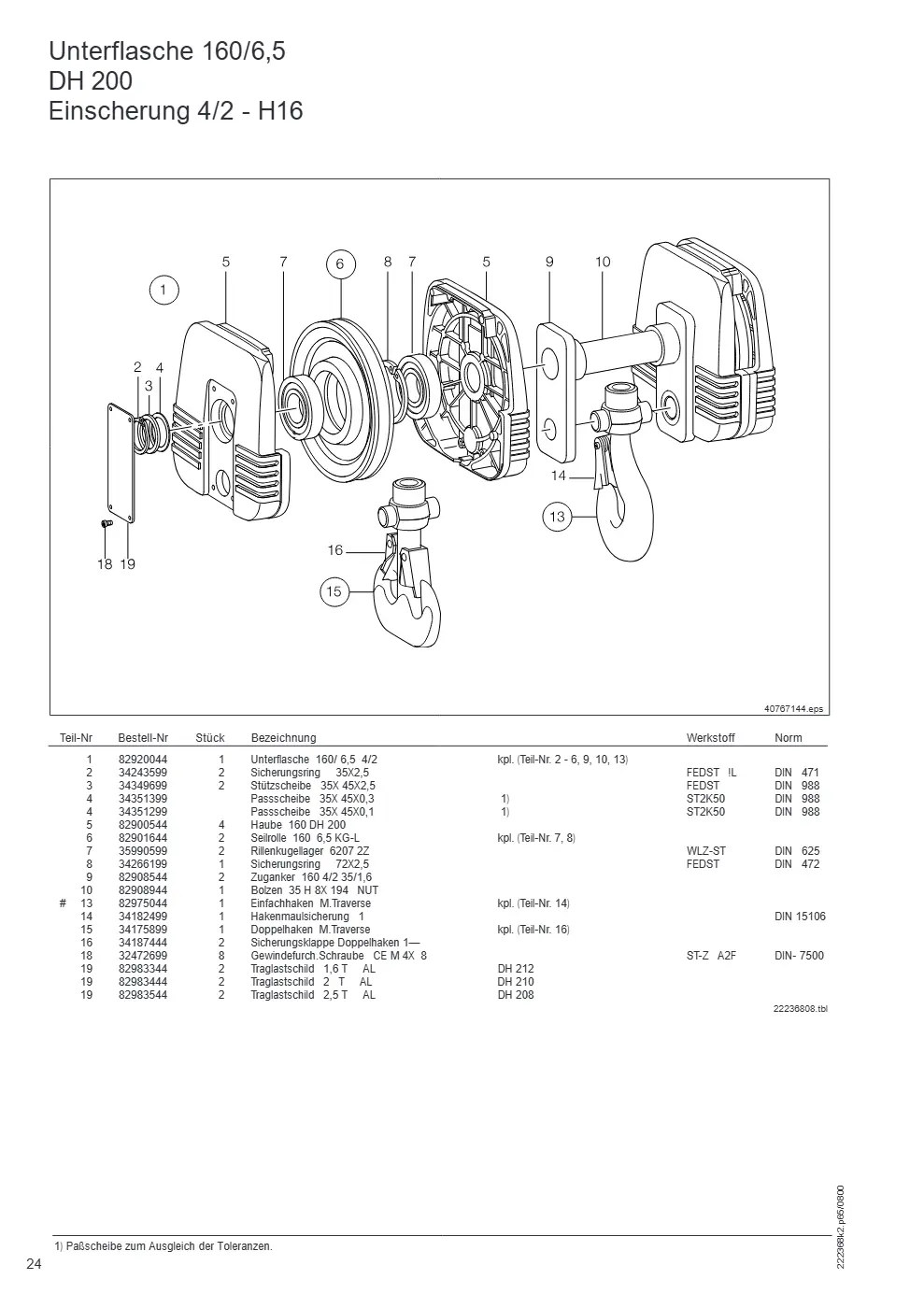 Demag DH 200 – Unterflasche 160/6,5 DH 200 Einscherung 4/2 - H16, Zeichnung Seite 24