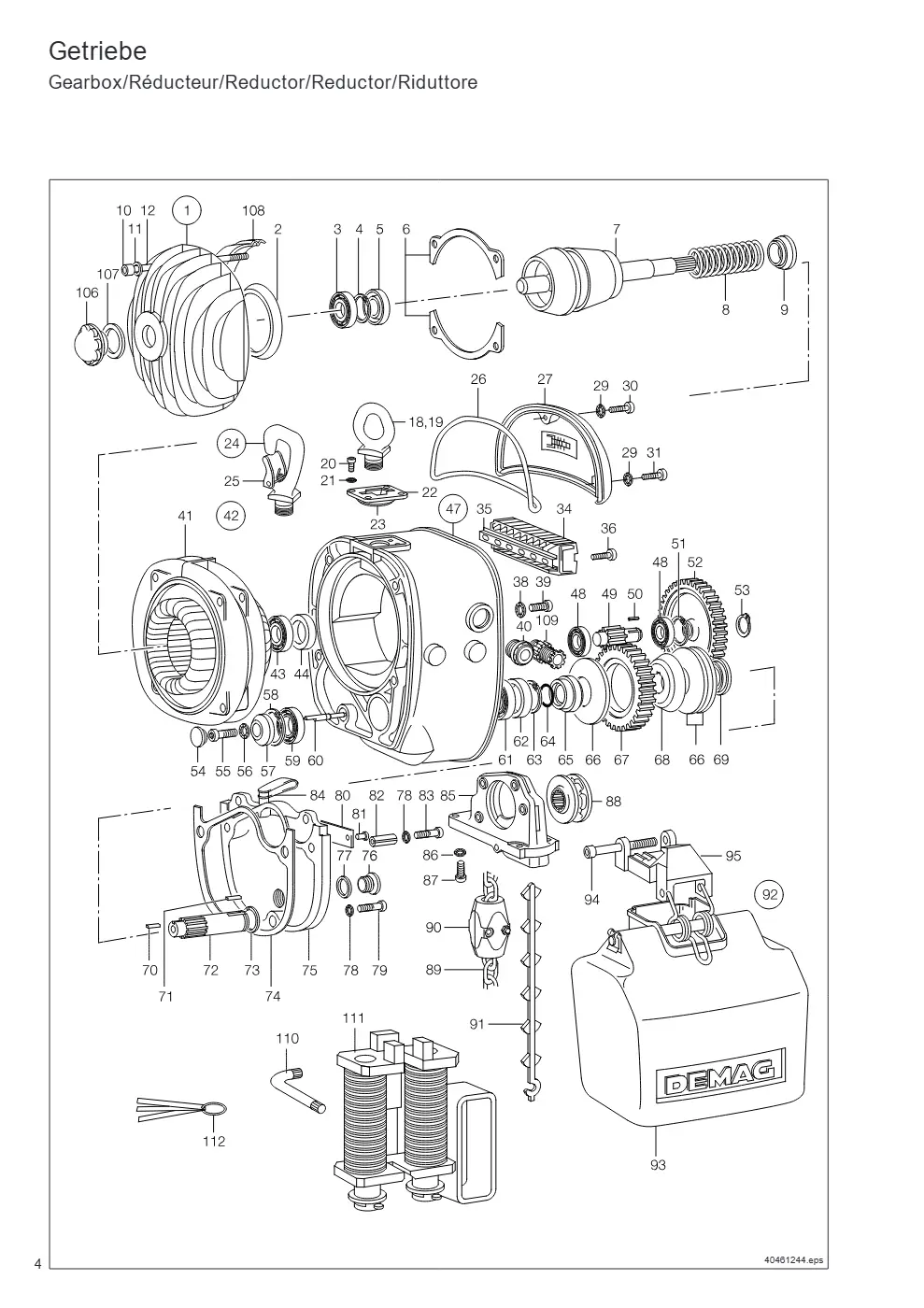 Demag PKVUN 1-125, PKVUN 1-160 – Getriebe Gearbox/Réducteur/Reductor/Reductor/Riduttore, Zeichnung Seite 4