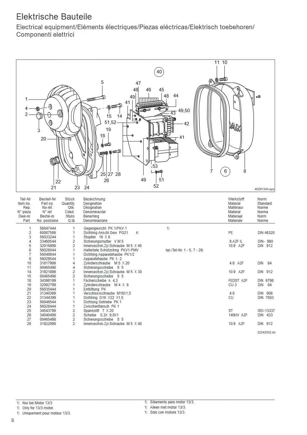 Demag PKVUN 1-125, PKVUN 1-160 – Elektrische Bauteile Electrical equipment/Eléments électriques/Piezas eléctricas/Elektrisch toebehoren/ Componenti elettrici, Zeichnung Seite 8