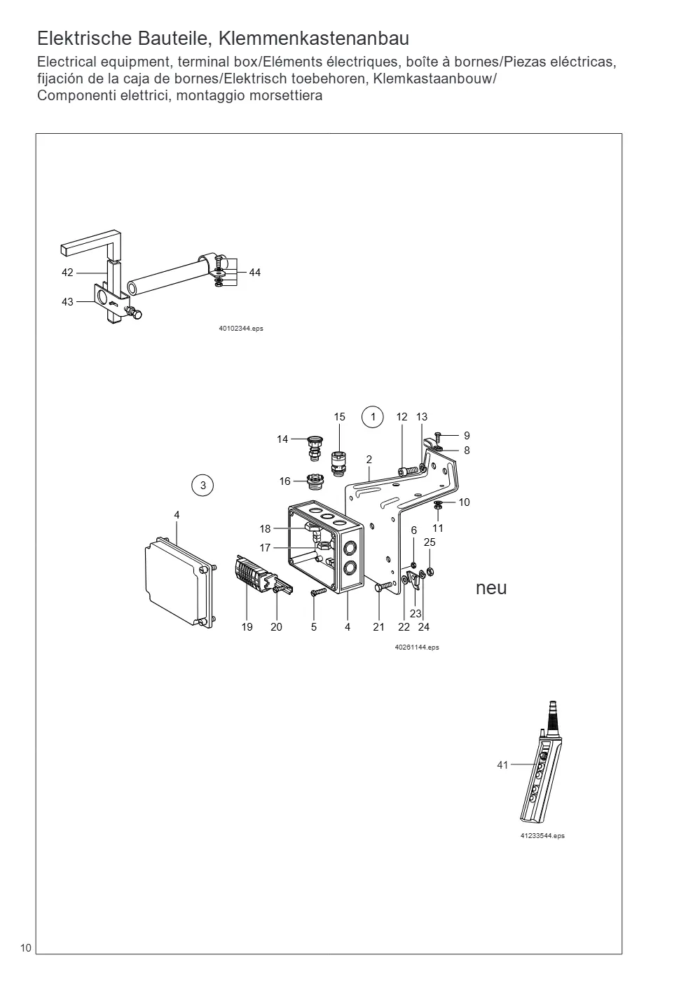 Demag PKVUN 1-125, PKVUN 1-160 – Elektrische Bauteile, Klemmenkastenanbau Electrical equipment, terminal box/Eléments électriques, boîte à bornes/Piezas eléctricas, fijación, Zeichnung Seite 10