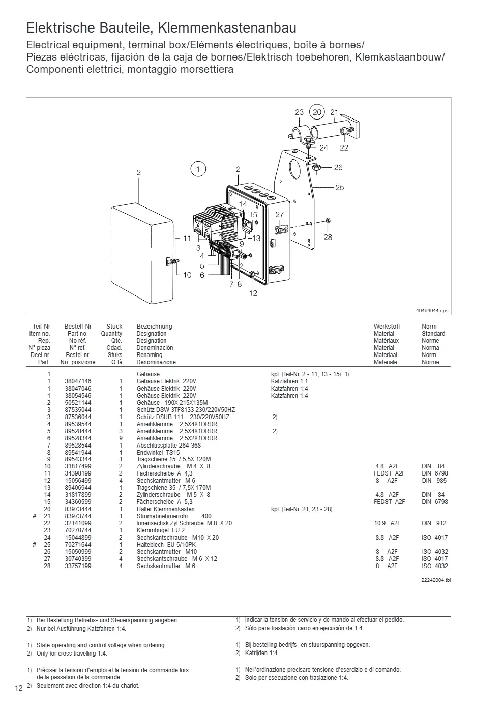 Demag PKVUN 1-125, PKVUN 1-160 – Elektrische Bauteile, Klemmenkastenanbau Electrical equipment, terminal box/Eléments électriques, boîte à bornes/ Piezas eléctricas, fijació, Zeichnung Seite 12