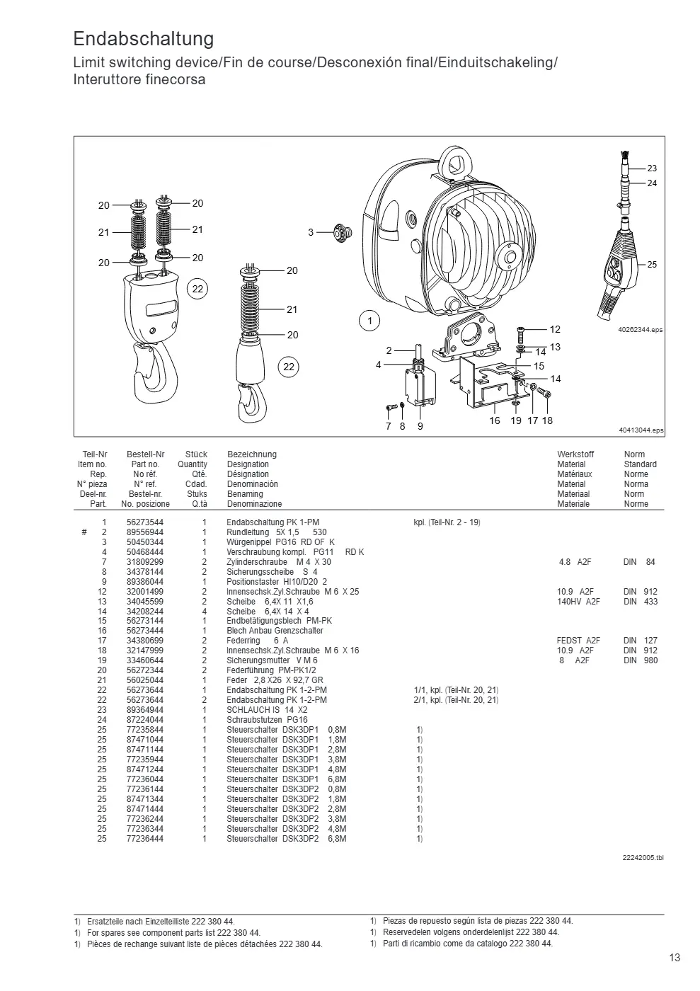 Demag PKVUN 1-125, PKVUN 1-160 – Endabschaltung Limit switching device/Fin de course/Desconexión final/Einduitschakeling/ Interuttore finecorsa, Zeichnung Seite 13