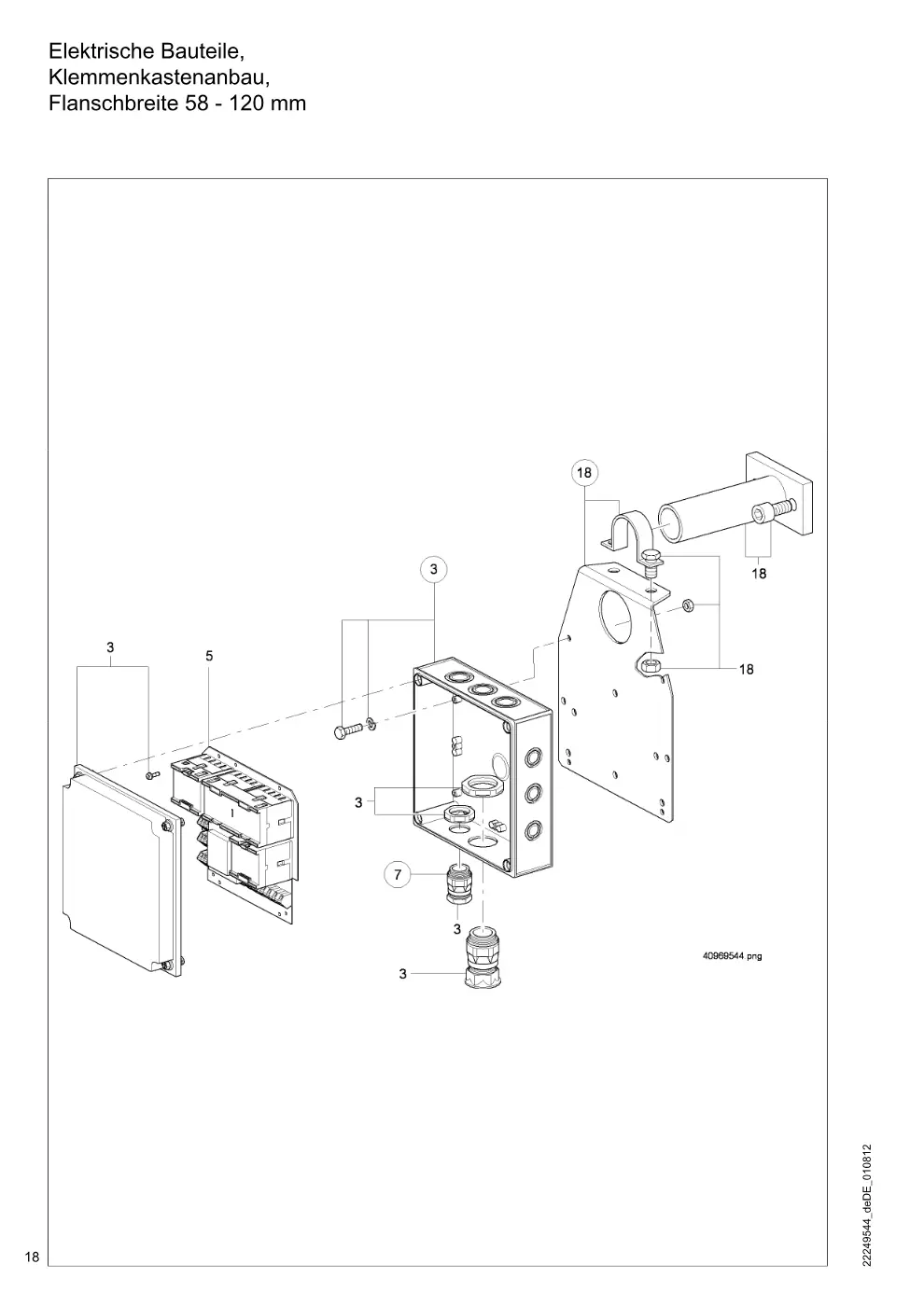 Demag DKUN 1 – Elektrische Bauteile, Klemmenkastenanbau, Flanschbreite 58 - 120 mm, Zeichnung Seite 18