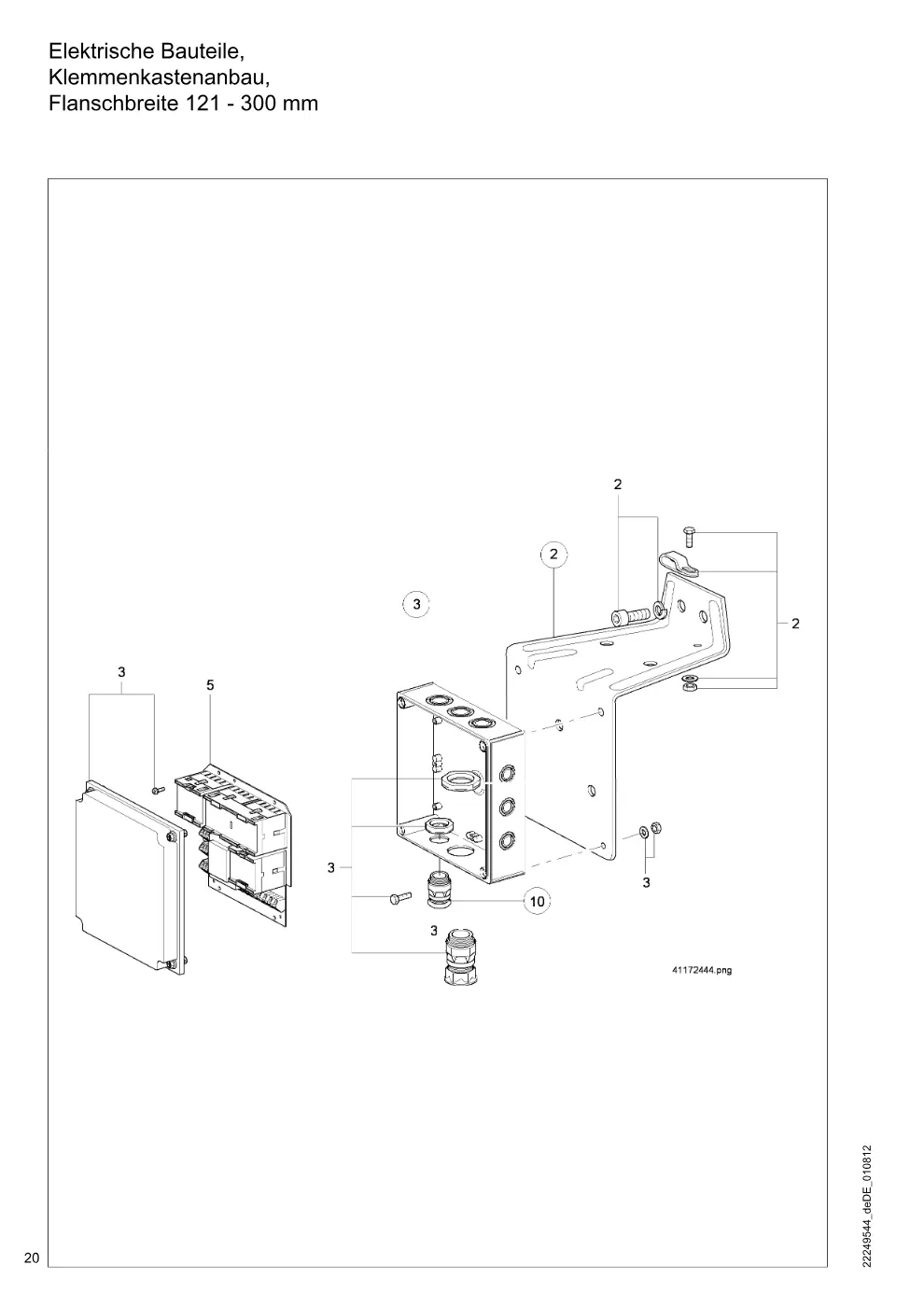 Demag DKUN 1 – Elektrische Bauteile, Klemmenkastenanbau, Flanschbreite 121 - 300 mm, Zeichnung Seite 20