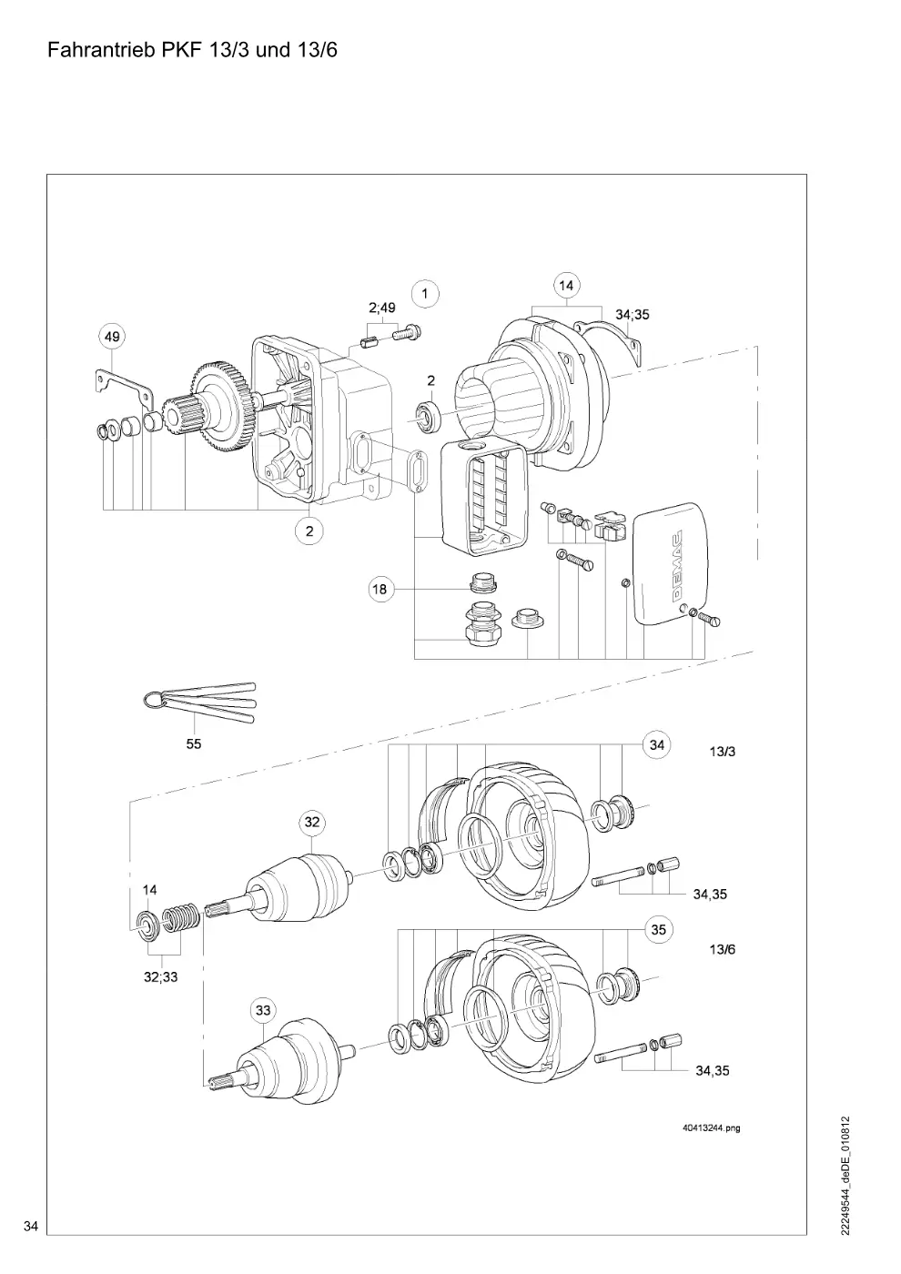 Demag DKUN 1 – Fahrantrieb PKF 13/3 und 13/6, Zeichnung Seite 34