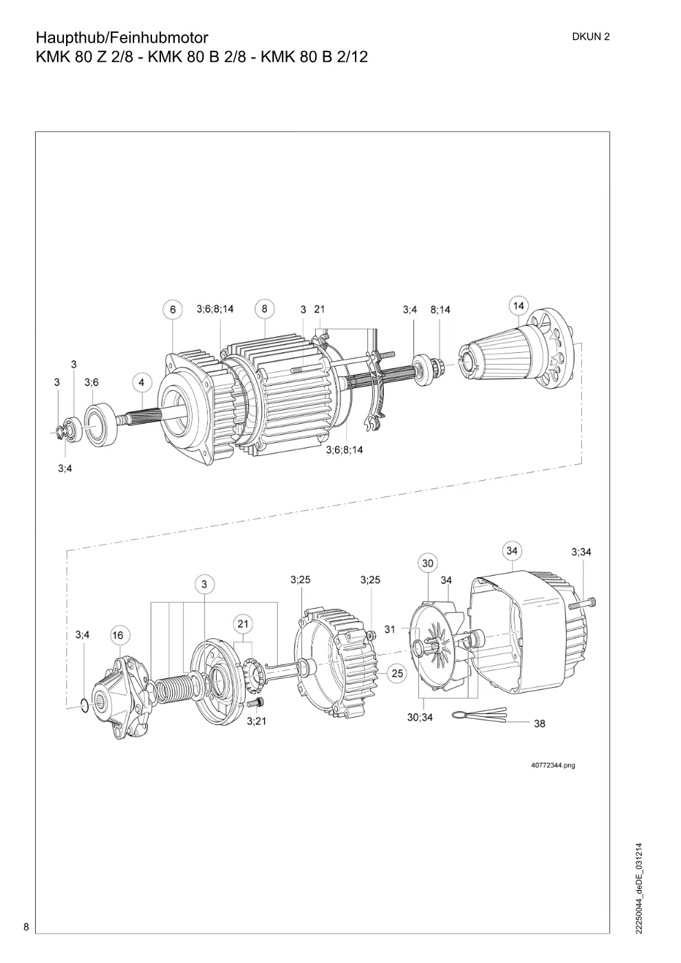 Demag DKUN 2 – Haupthub/Feinhubmotor KMK 80 Z 2/8 - KMK 80 B 2/8 - KMK 80 B 2/12, Zeichnung Seite 8