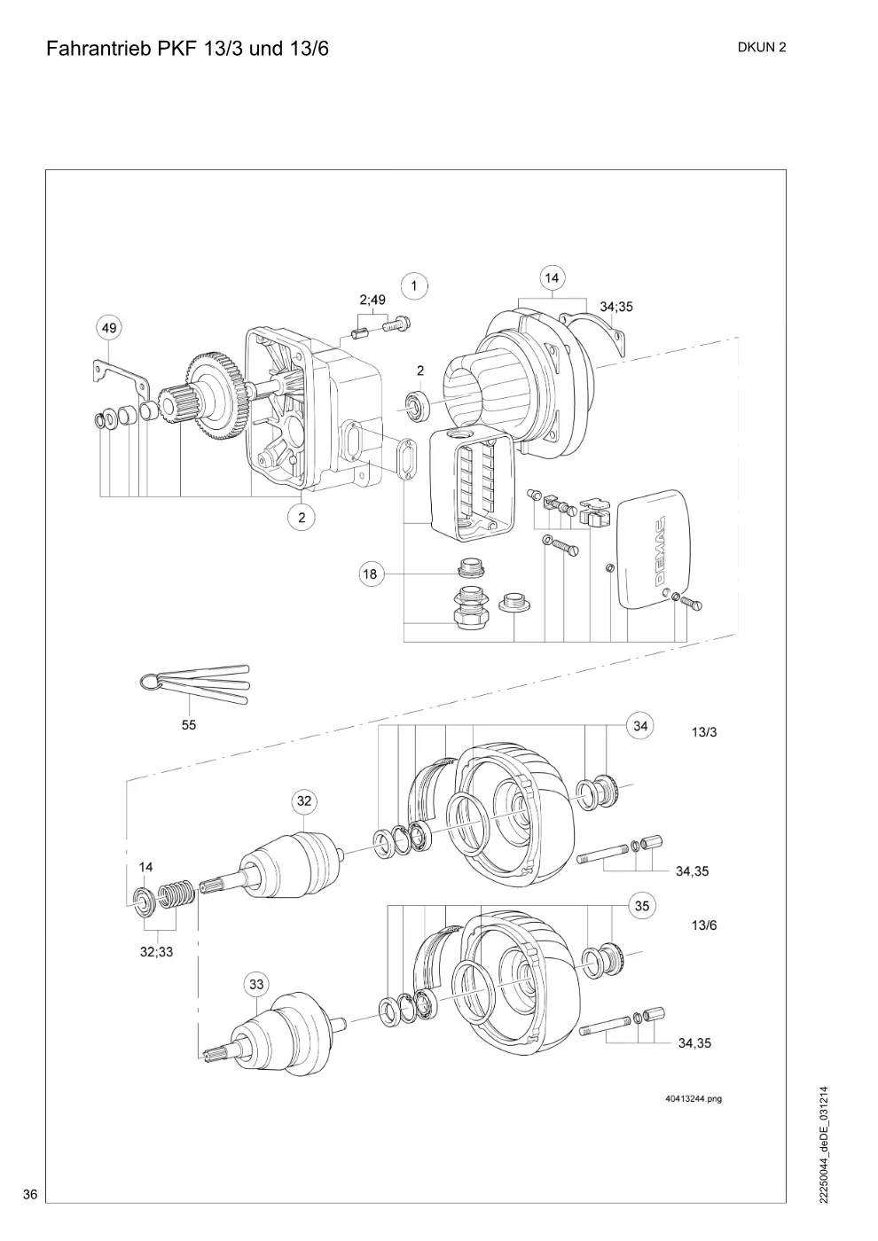 Demag DKUN 2 – Fahrantrieb PKF 13/3 und 13/6, Zeichnung Seite 36