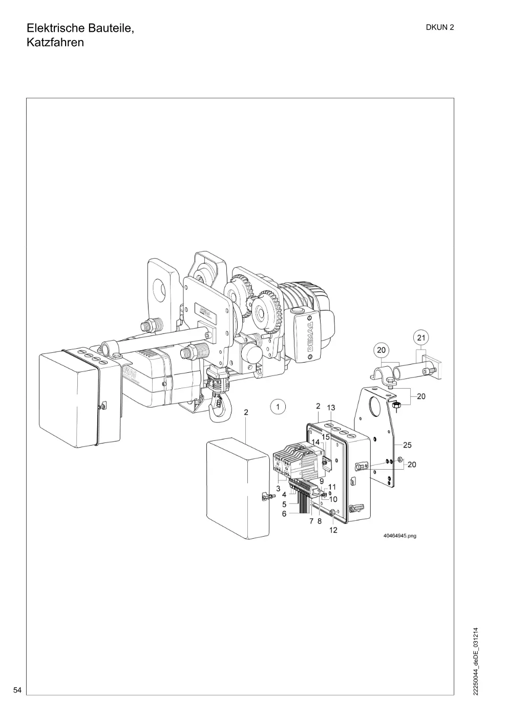 Demag DKUN 2 – Elektrische Bauteile, Katzfahren, Zeichnung Seite 54