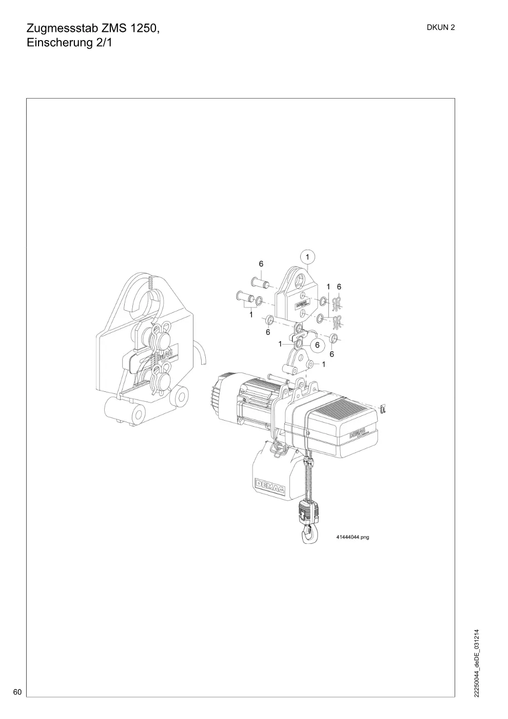 Demag DKUN 2 – Zugmessstab ZMS 1250, Einscherung 2/1, Zeichnung Seite 60