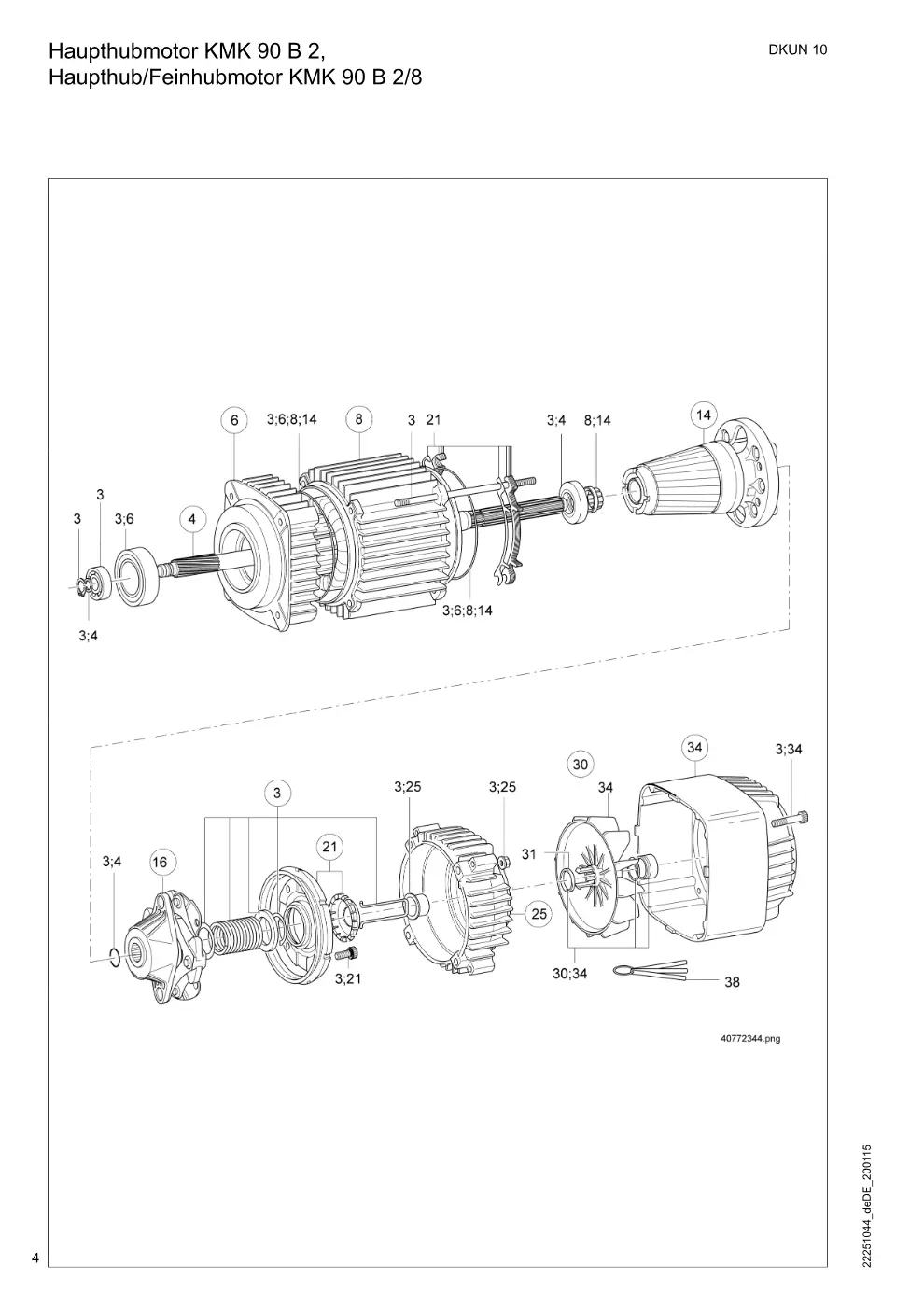 Demag DKUN 10 – Haupthubmotor KMK 90 B 2, Haupthub/Feinhubmotor KMK 90 B 2/8, Zeichnung Seite 4