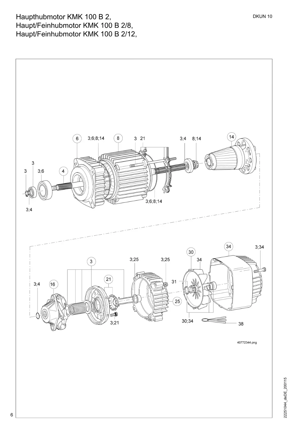 Demag DKUN 10 – Haupthubmotor KMK 100 B 2, Haupt/Feinhubmotor KMK 100 B 2/8, Haupt/Feinhubmotor KMK 100 B 2/12,, Zeichnung Seite 6