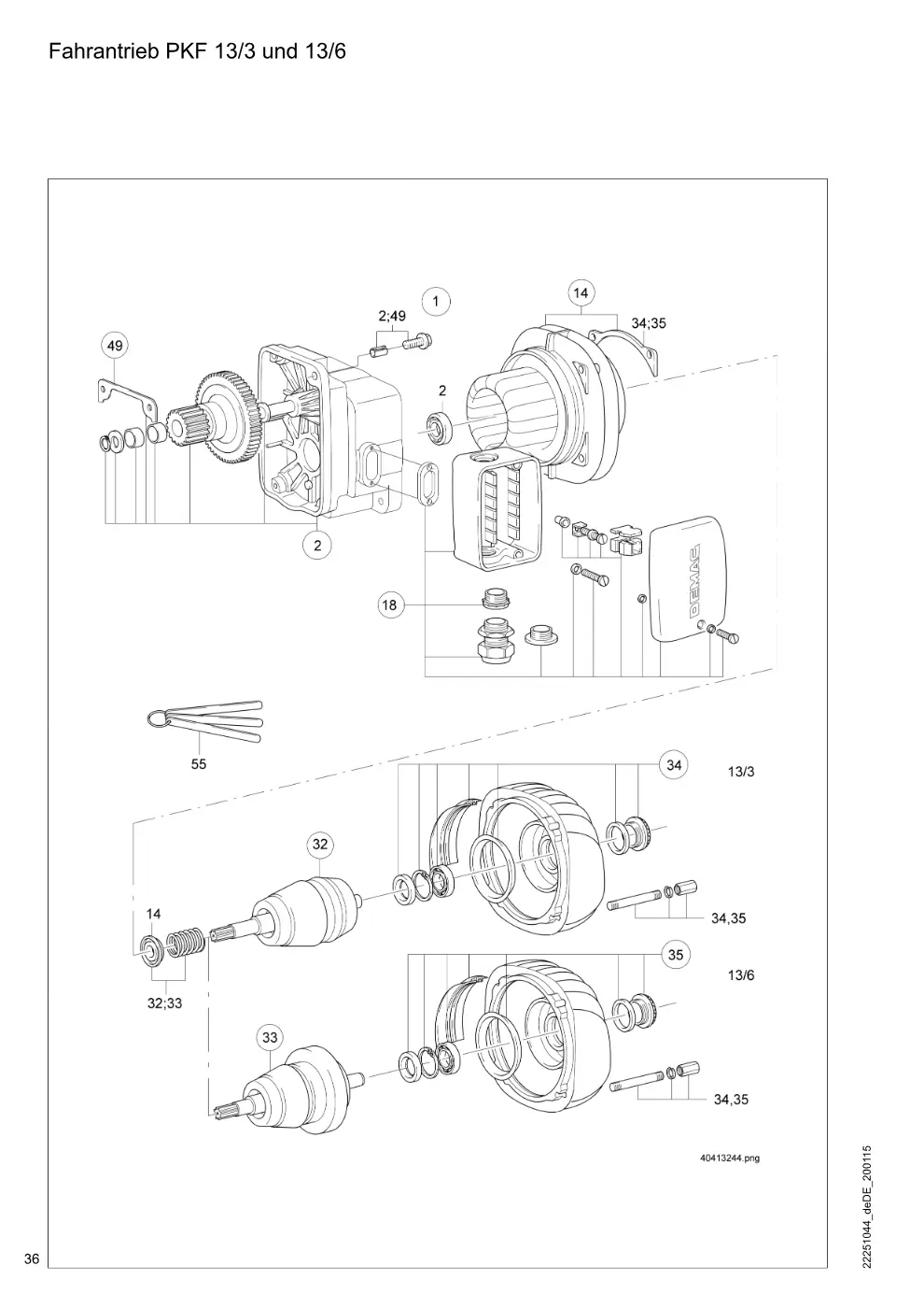Demag DKUN 10 – Fahrantrieb PKF 13/3 und 13/6, Zeichnung Seite 36