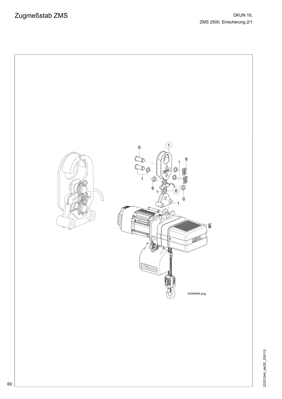 Demag DKUN 10 – Zugmeßstab ZMS ZMS 2500, Einscherung 2/1, Zeichnung Seite 60