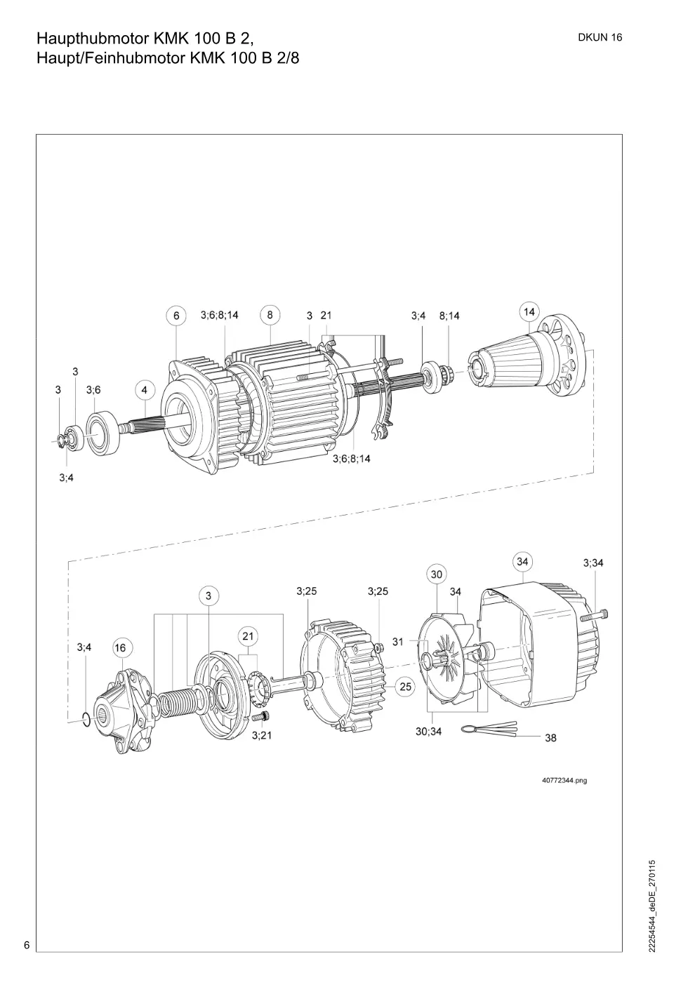 Demag DKUN 16 – Haupthubmotor KMK 100 B 2, Haupt/Feinhubmotor KMK 100 B 2/8, Zeichnung Seite 6