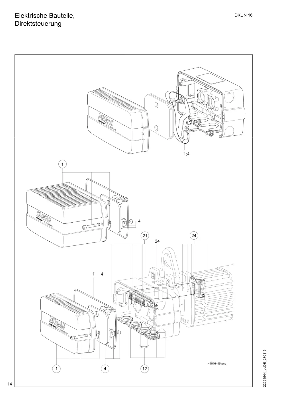 Demag DKUN 16 – Elektrische Bauteile, Direktsteuerung, Zeichnung Seite 14