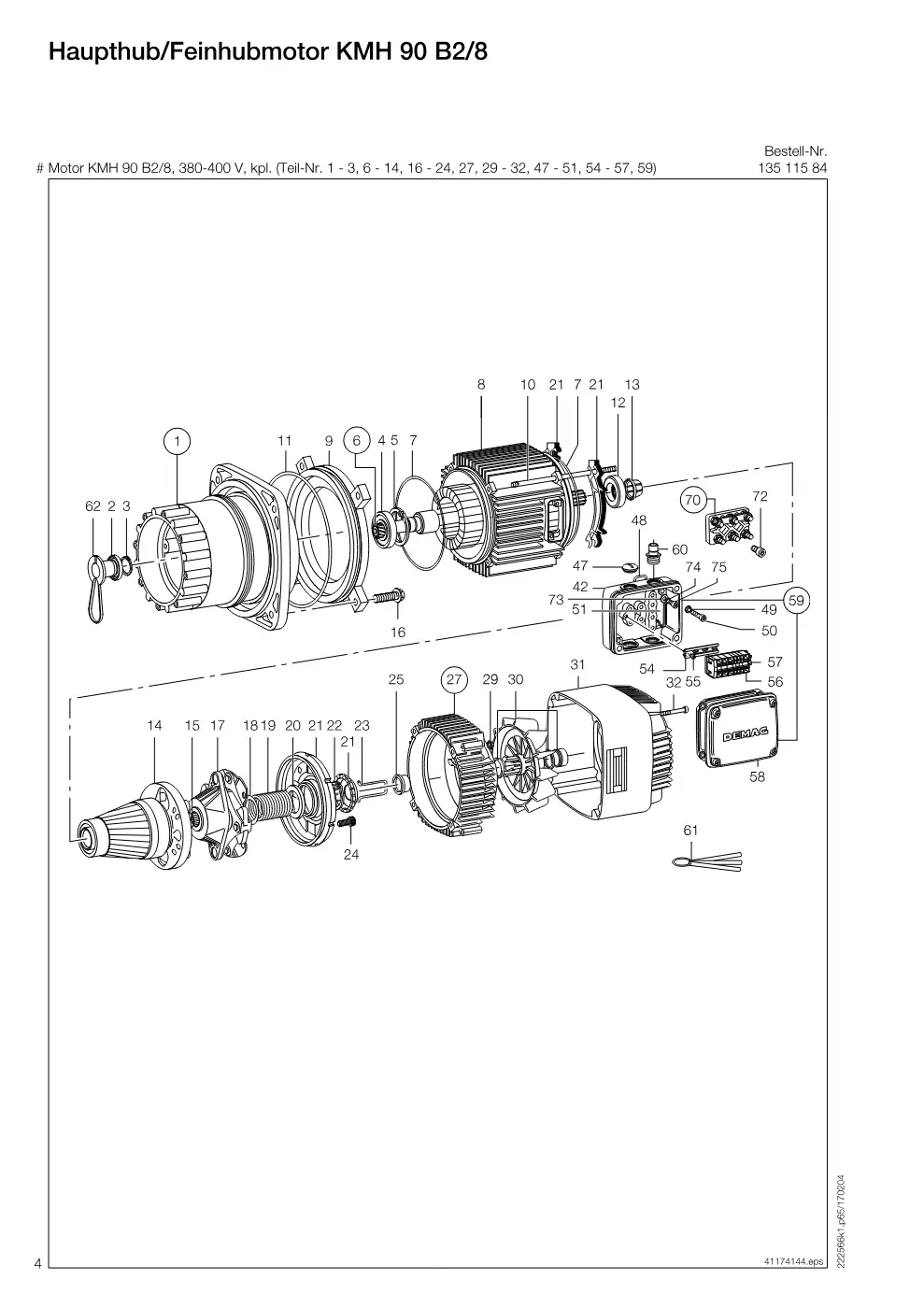 Demag DH 160 – Haupthub/Feinhubmotor KMH 90 B2/8, Zeichnung Seite 4