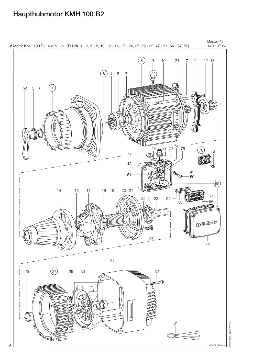 Demag DH 160 – Haupthubmotor KMH 100 B2, Zeichnung Seite 6