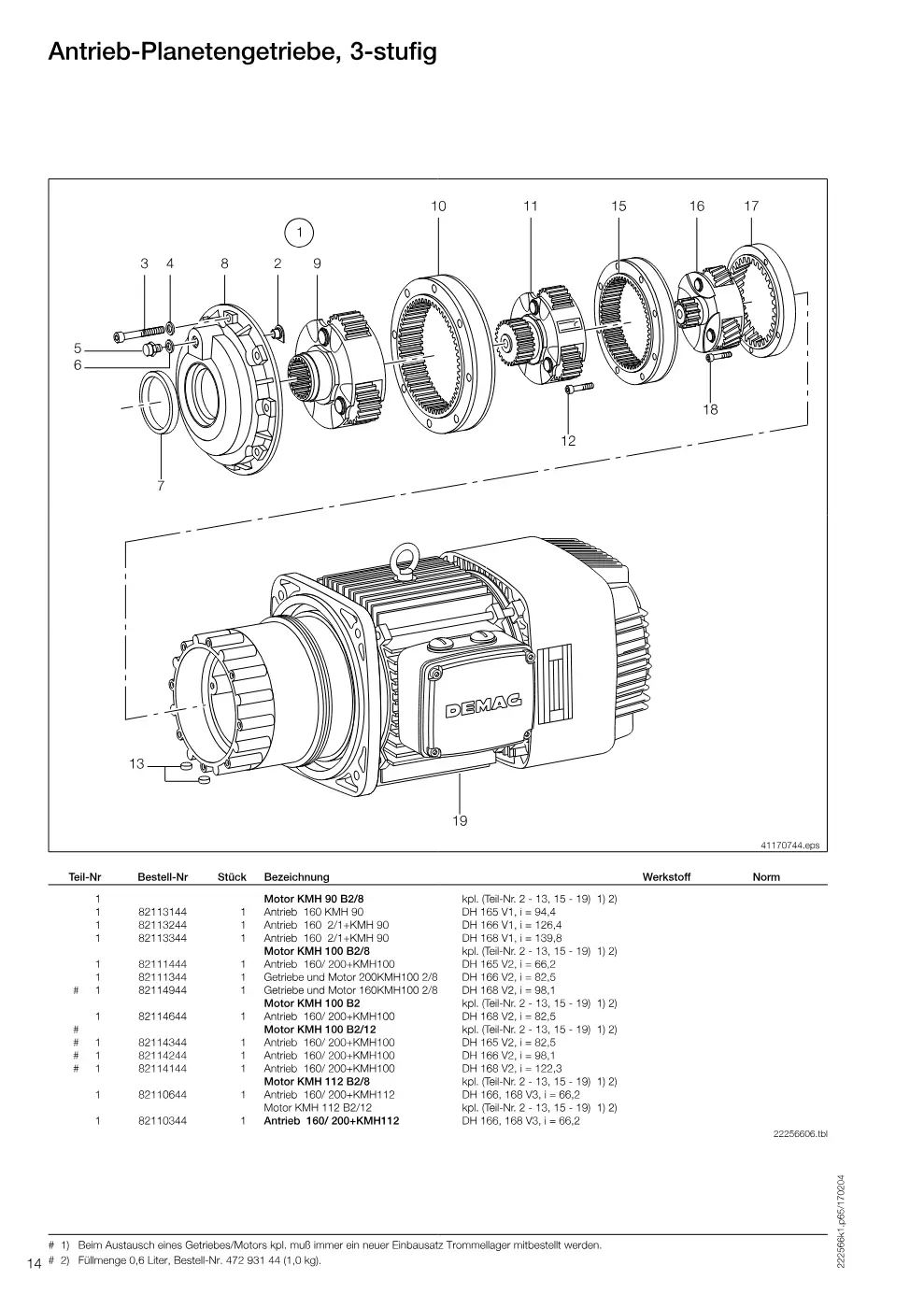 Demag DH 160 – Antrieb-Planetengetriebe, 3-stufig, Zeichnung Seite 14