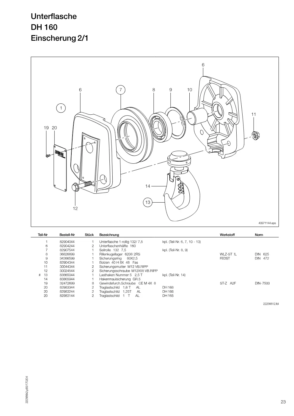Demag DH 160 – Unterflasche DH 160, Zeichnung Seite 23