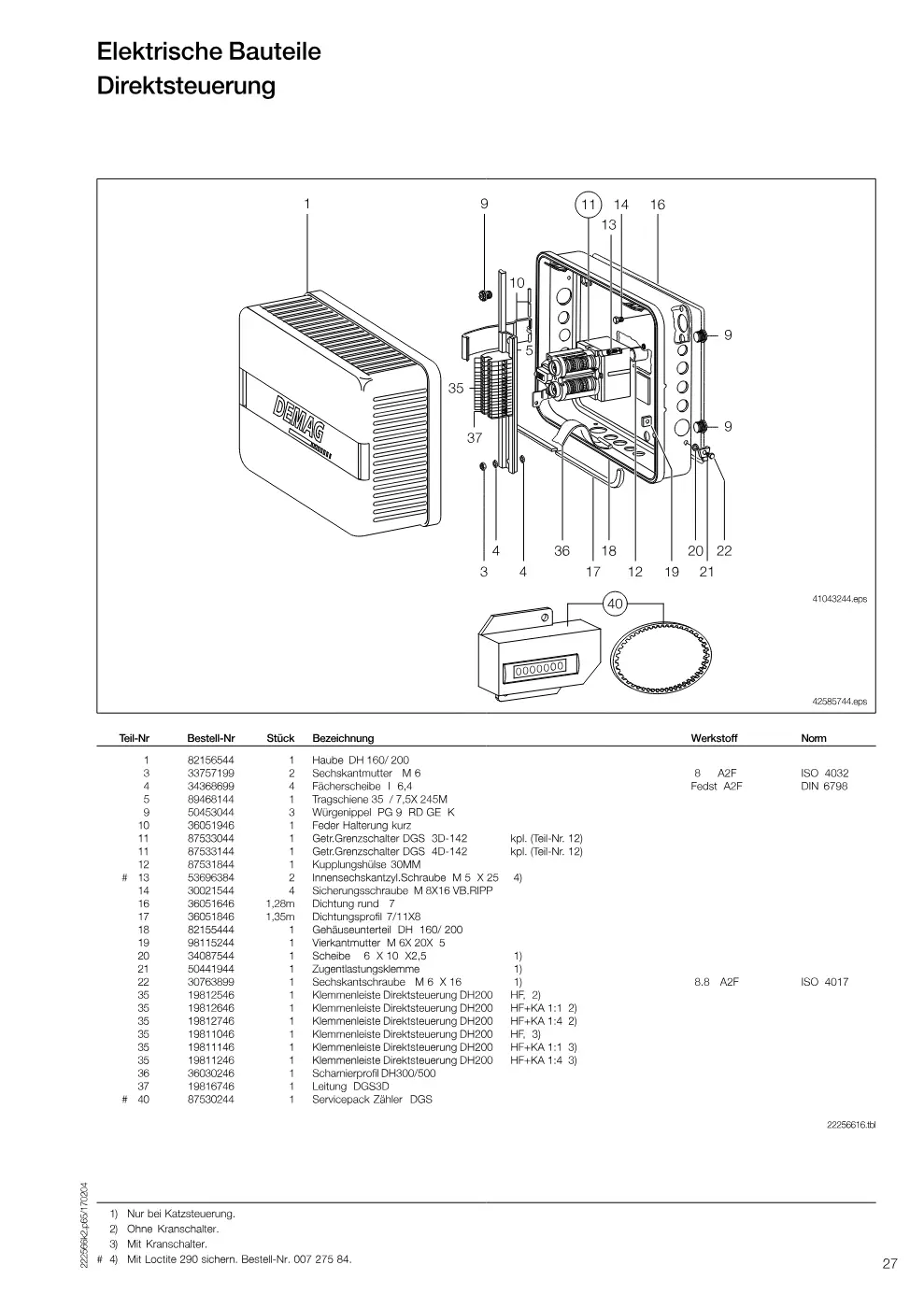 Demag DH 160 – Elektrische Bauteile Direktsteuerung, Zeichnung Seite 27