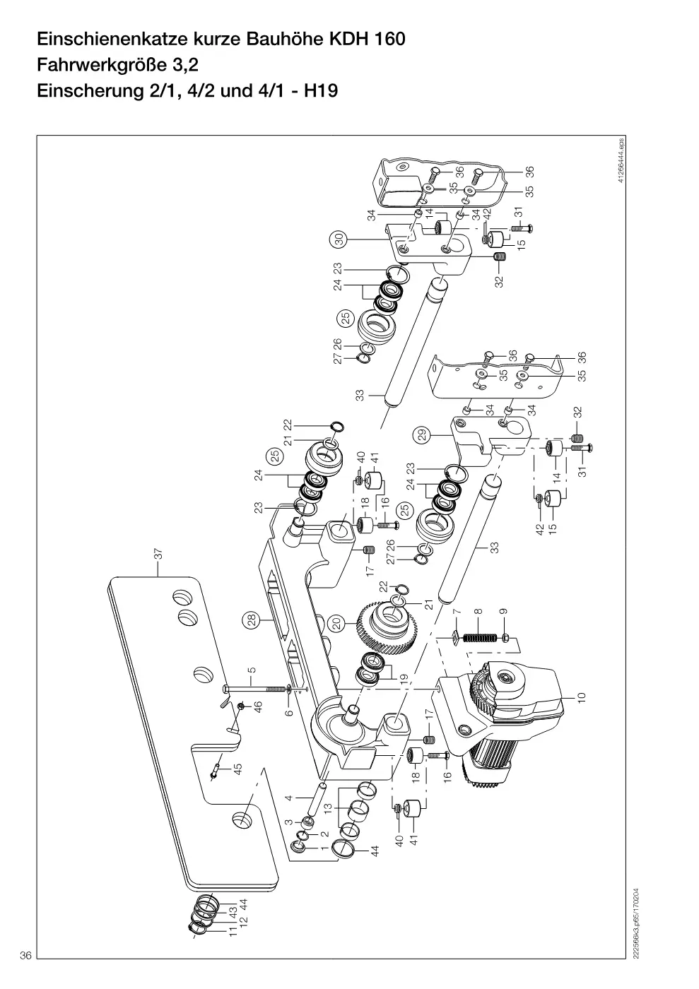 Demag DH 160 – Einschienenkatze kurze Bauhöhe KDH 160 Fahrwerkgröße 3,2, Zeichnung Seite 36