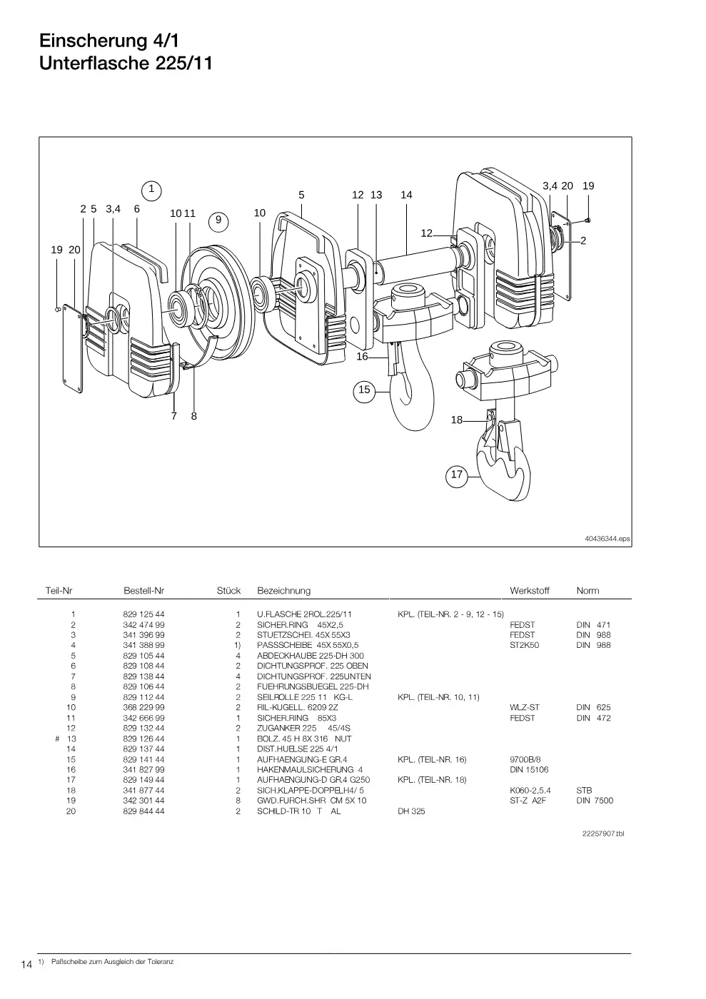 Demag DH 325 – Einscherung 4/1 Unterflasche 225/11, Zeichnung Seite 14