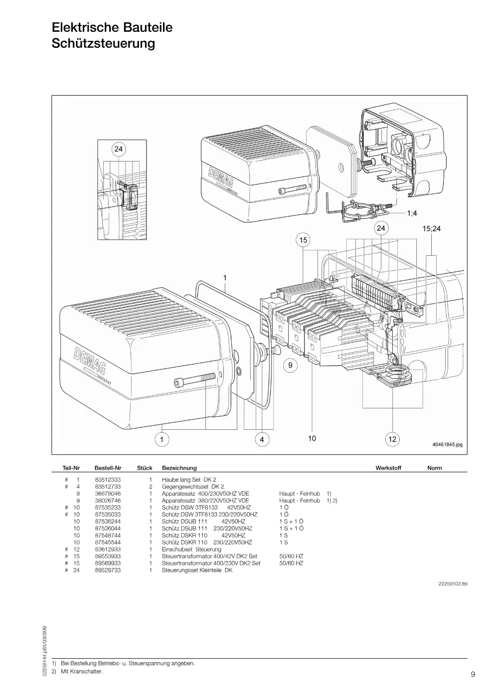 Demag Manulift DKM 2 – Elektrische Bauteile Schützsteuerung, Zeichnung Seite 9