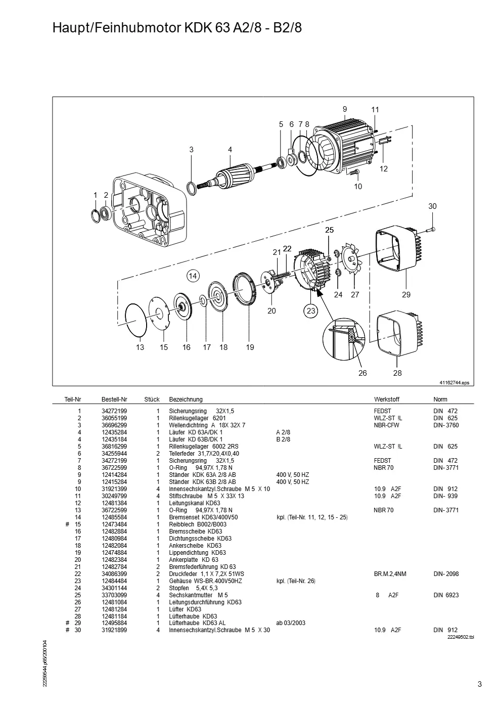 Demag Manulift DKM 1 – Haupt/Feinhubmotor KDK 63 A2/8 - B2/8, Zeichnung Seite 3